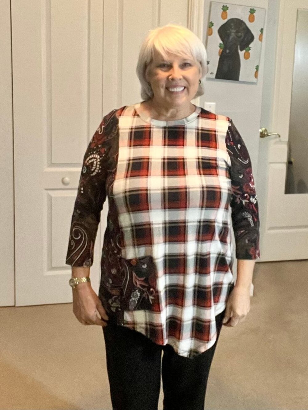 Westbound Mixed Print Plaid Check Paisley Colorblock Asymmetrical Tunic Top L